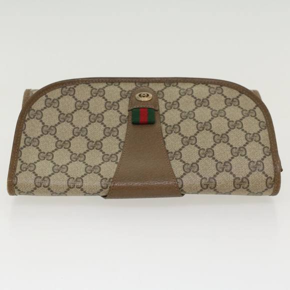 GUCCI GG Canvas Web Sherry Line Clutch Bag PVC Leather Beige Red Auth 45603 - Picture 5 of 16